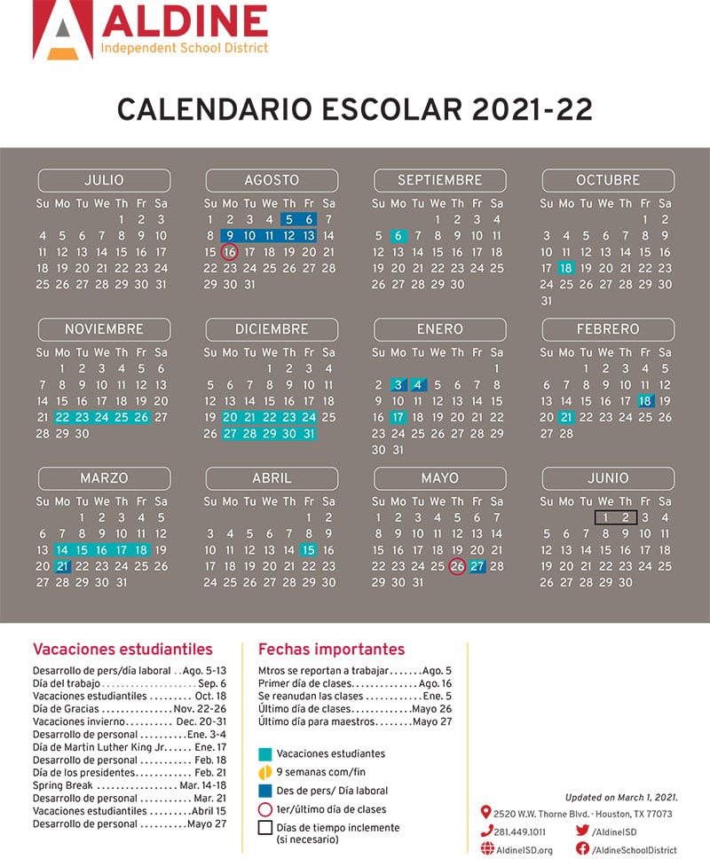 Fort Bend Isd Calendar 2022 2023 Aldine Isd Board Approves 2021-2022 School Calendar – Keeble Ec/Pk/K School