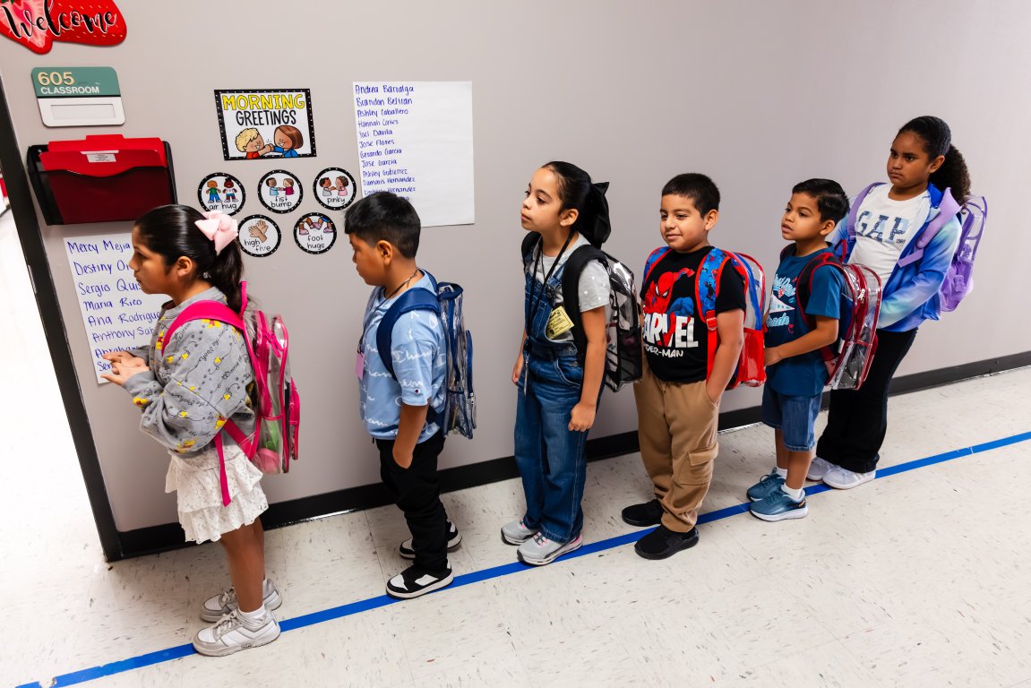 Some photos from a visit to Harris Elementary School by Aldine ISD Superintendent Dr. LaTonya Goffney and members of her cabinet on Monday morning, July 27, 2026, the first day of ADSY school in Aldine ISD.